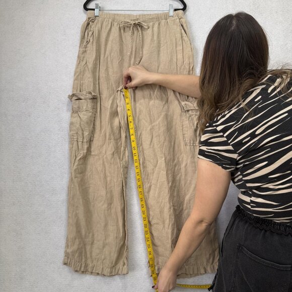 Caslon Pants Womens Medium Beige Linen Cargo Drawstring Wide Leg Pockets Relaxed - Picture 6 of 10